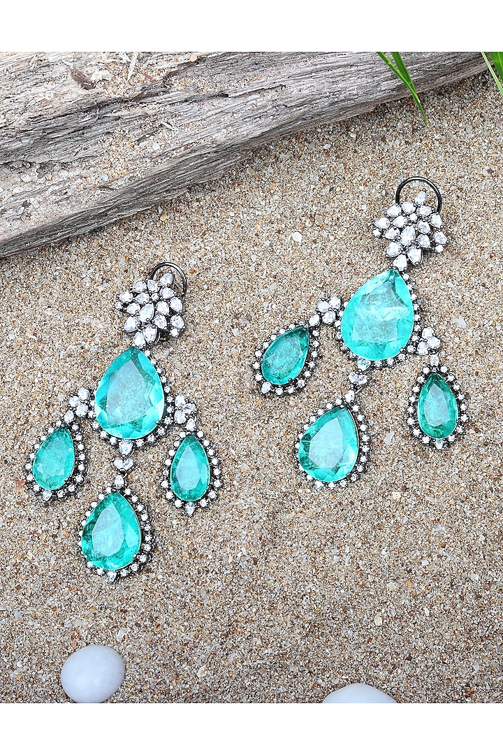 White Finish Green Doublet Stone & Cubic Zirconia Dangler Earrings by Akulya Jewels at Pernia's Pop Up Shop