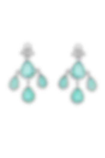 White Finish Green Doublet Stone & Cubic Zirconia Dangler Earrings by Akulya Jewels