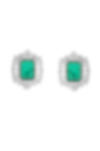White Finish Green Doublet Stone & Cubic Zirconia Stud Earrings by Akulya Jewels