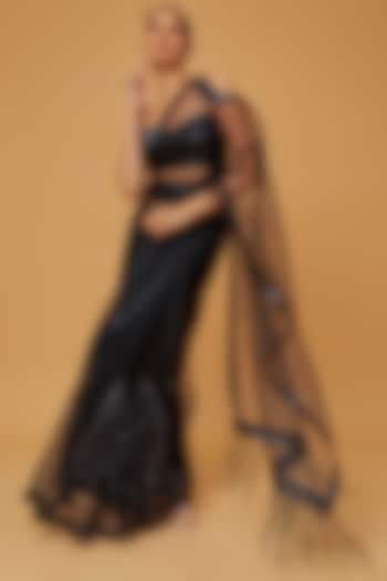 Black Net Sequins Saree Set by Anita kanwal studio
