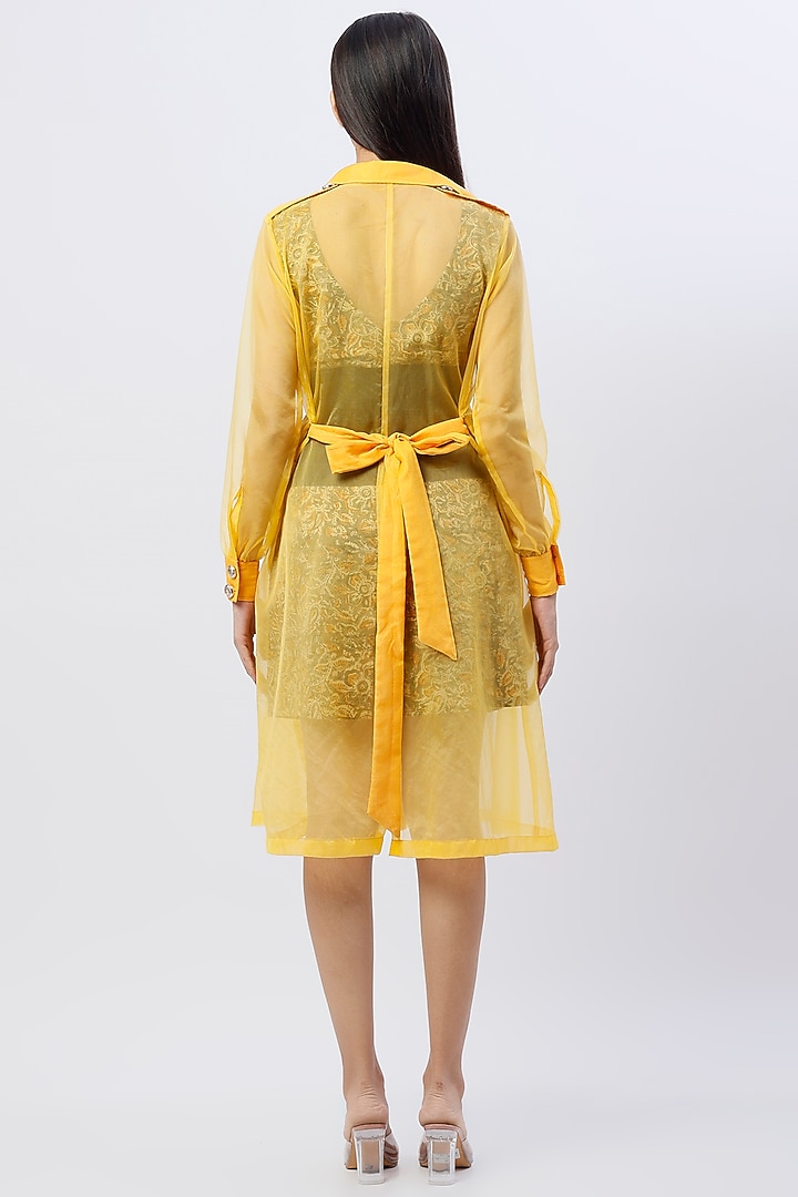 Yellow Poly Organza Trench Coat With Belt by Anita kanwal studio at Pernia's Pop Up Shop