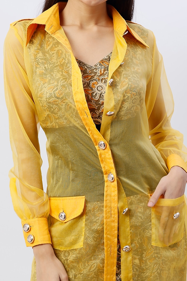 Yellow Poly Organza Trench Coat With Belt by Anita kanwal studio at Pernia's Pop Up Shop