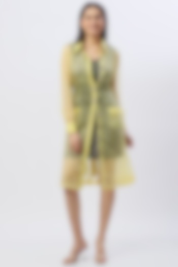 Olive Green Poly Organza Trench Coat With Belt by Anita kanwal studio