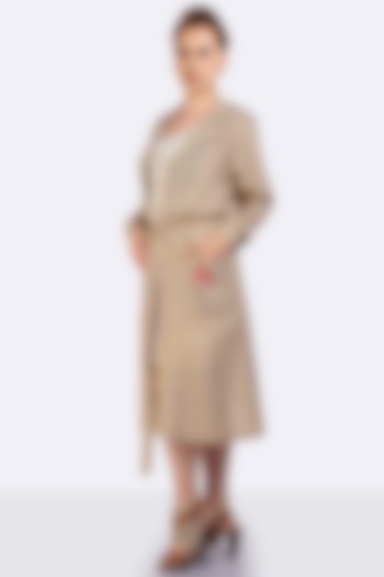 Light Brown Handloom Jute Trench Coat With Attached Belt by Anita kanwal studio