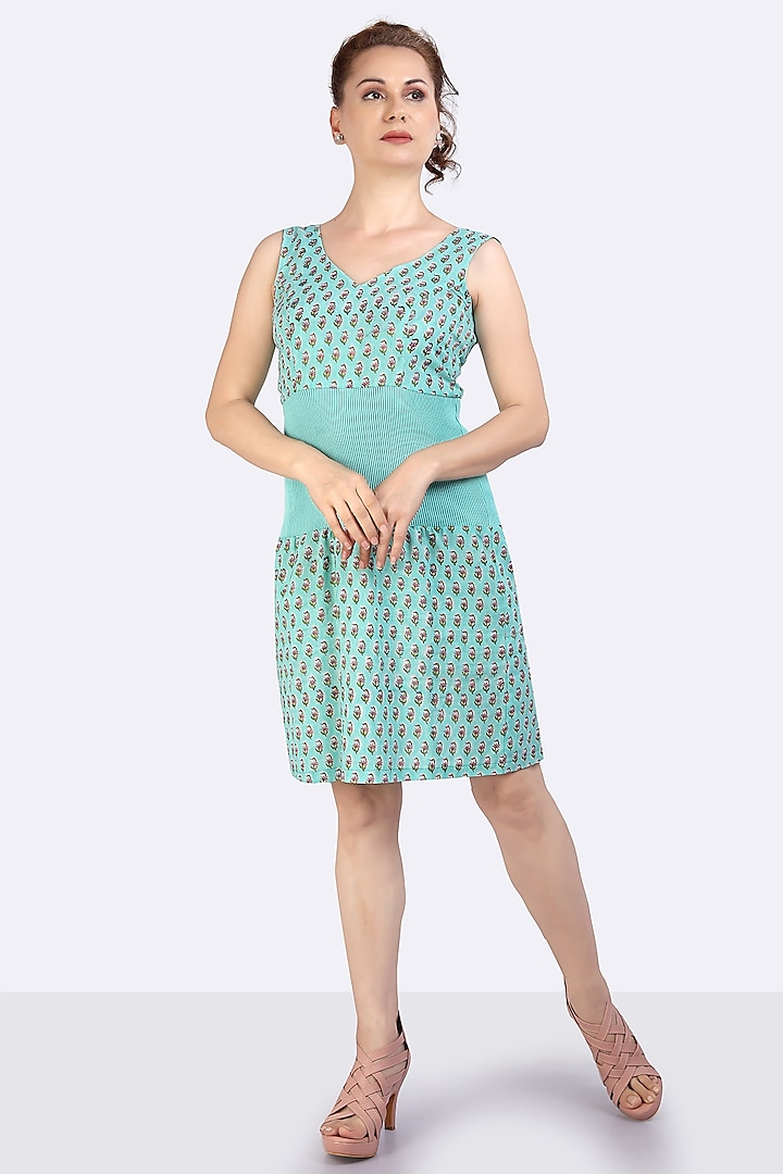 Turquoise Printed Dress by Anita kanwal studio