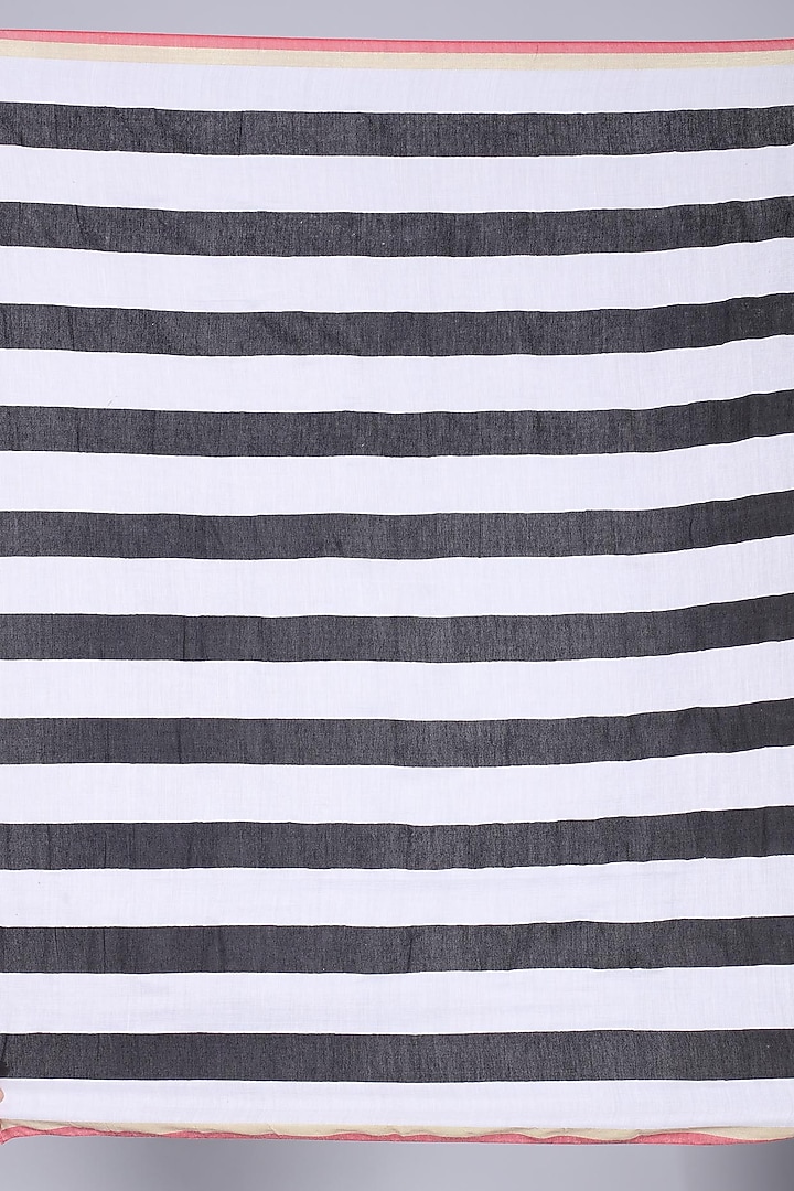White & Black Cotton Block Printed Handloom Festive Saree Set by Anita kanwal studio at Pernia's Pop Up Shop