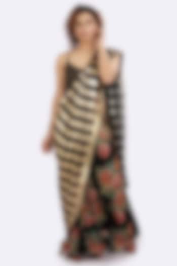 Black Printed Skirt Set With Drape by Anita kanwal studio at Pernia's Pop Up Shop
