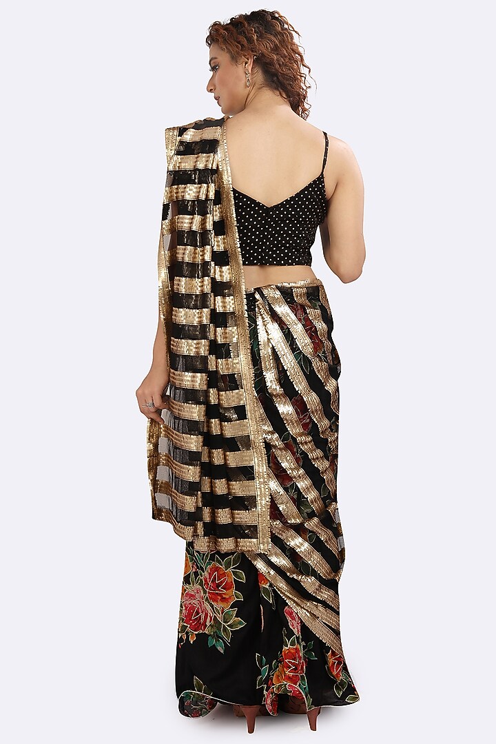 Black Printed Skirt Set With Drape by Anita kanwal studio at Pernia's Pop Up Shop