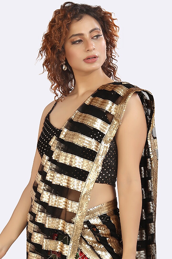 Black Printed Skirt Set With Drape by Anita kanwal studio at Pernia's Pop Up Shop