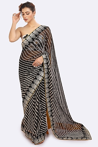 Black Leheriya Saree Set by Anita kanwal studio