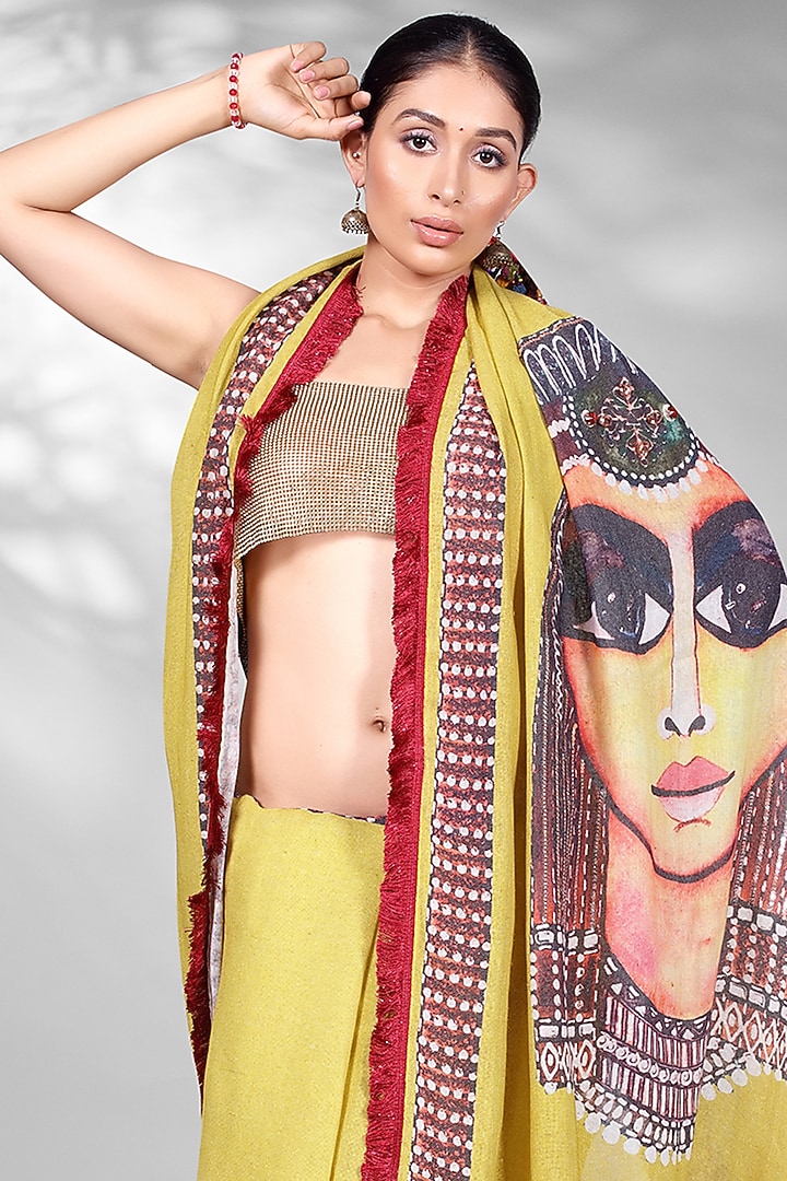 Green Jute Digital Printed & Sequins Embroidered Festive Saree Set by Anita kanwal studio at Pernia's Pop Up Shop