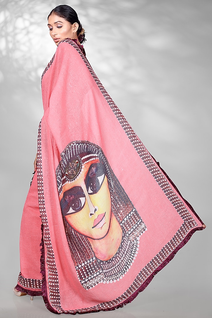 Red Jute Digital Printed & Sequins Embroidered Festive Saree Set by Anita kanwal studio at Pernia's Pop Up Shop