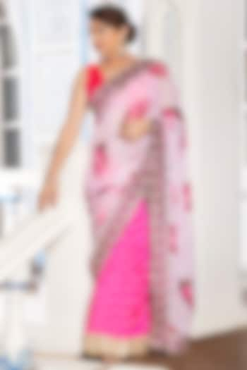 Pink Georgette Printed Saree Set by Anita kanwal studio at Pernia's Pop Up Shop