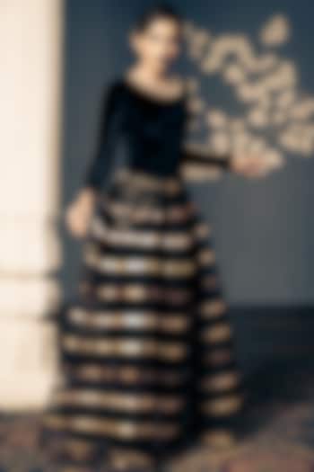 Black Net Skirt With Metallic Stripes by Anita kanwal studio