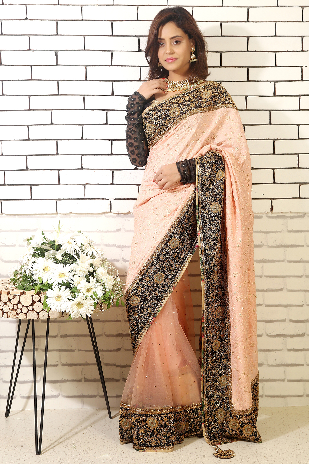 Pink Mukaish Net Reception Saree by Anita kanwal studio at Pernia's Pop Up Shop