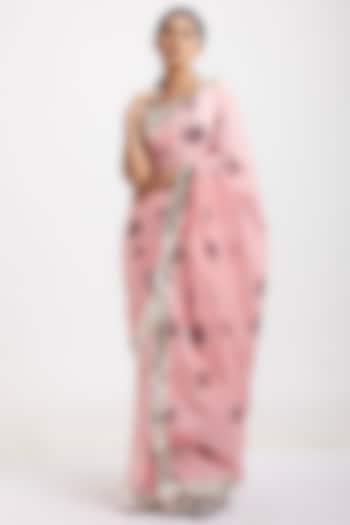 Pink Hand Block Printed Saree Set by Anita kanwal studio at Pernia's Pop Up Shop