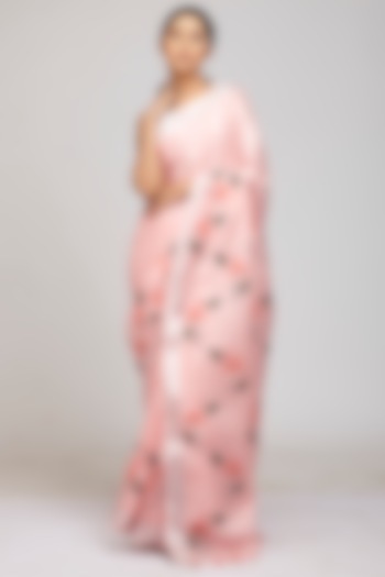 Baby Pink Hand Block Printed Saree Set by Anita kanwal studio at Pernia's Pop Up Shop