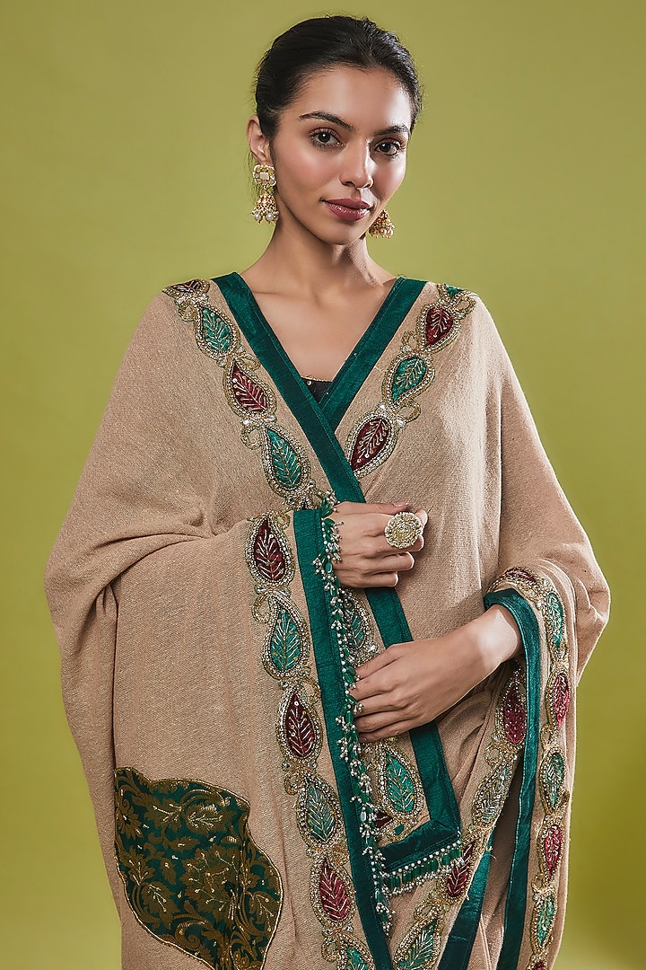 Beige Jute Embroidered Party Wear Saree Set by Anita kanwal studio at Pernia's Pop Up Shop