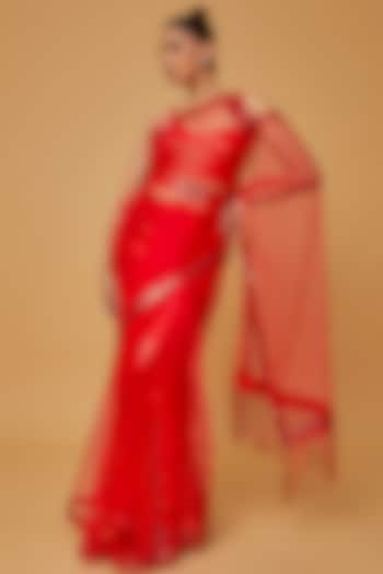 Red Net Kalidar Saree Set by Anita kanwal studio