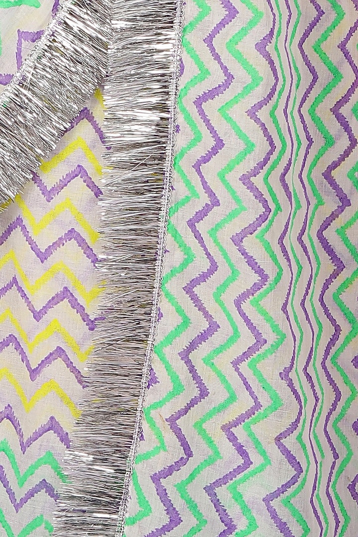 Multi-Colored Mulmul Cotton Block Printed Festive Saree Set by Anita kanwal studio at Pernia's Pop Up Shop