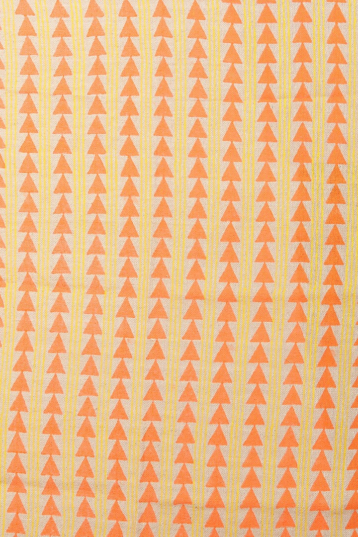 Orange & Nude Handloom Jute Cotton Hand Block Printed Festive Saree Set by Anita kanwal studio at Pernia's Pop Up Shop