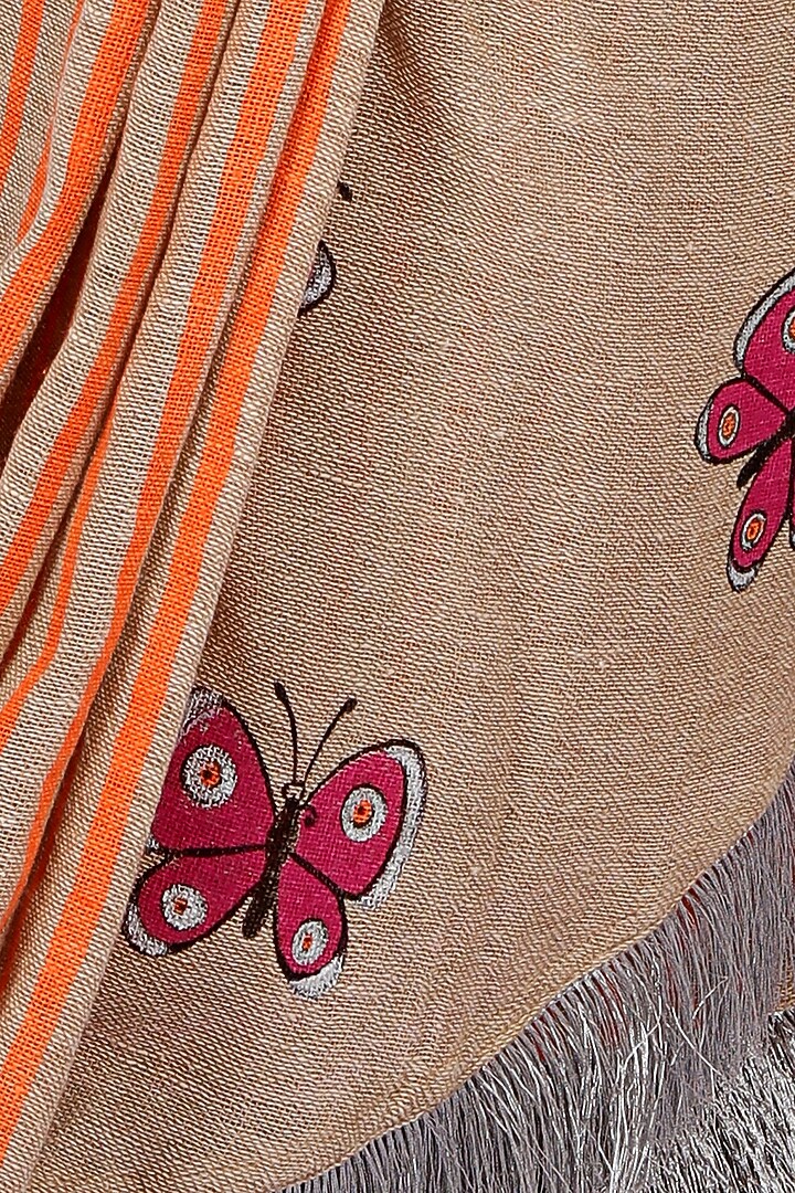 Nude & Orange Handloom Jute Cotton Hand Block Printed Concept Festive Saree Set by Anita kanwal studio at Pernia's Pop Up Shop