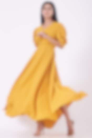 Yellow Draped Gown by Aakaar