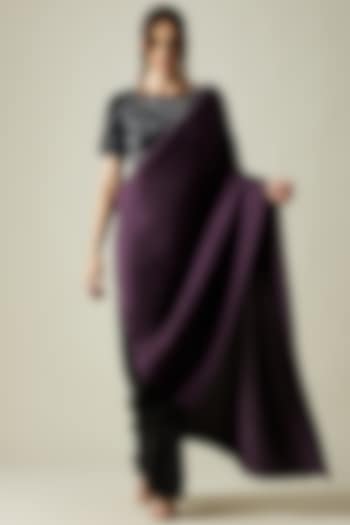 Purple & Black Crepe Pleated Saree Set by Aakar at Pernia's Pop Up Shop