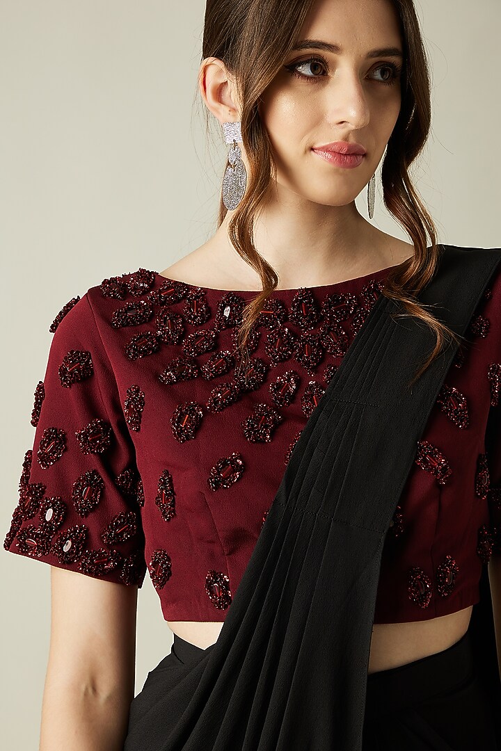 Black Crepe Cowl Party Wear Saree Set by Aakar at Pernia's Pop Up Shop