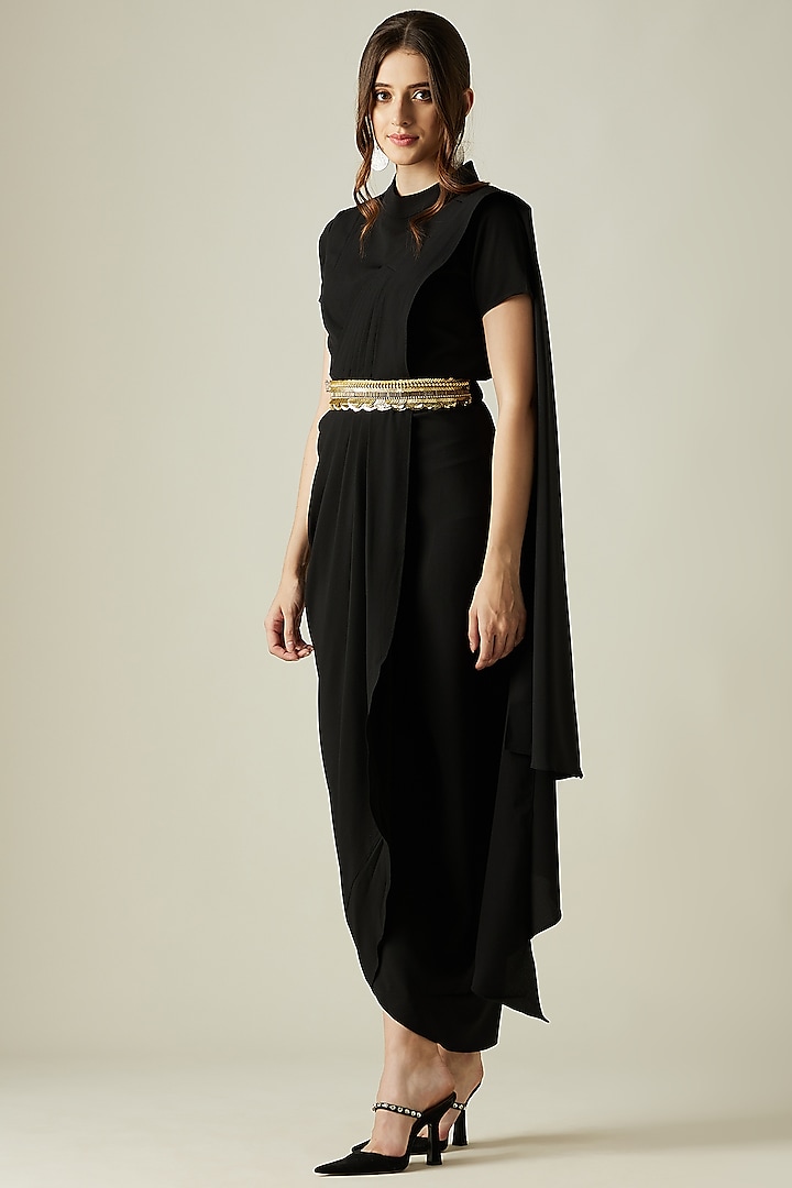 Black Embellished Festive Gown Saree by Aakar at Pernia's Pop Up Shop