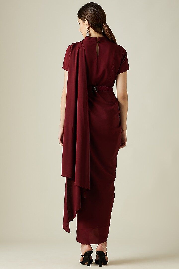 Wine Embroidered Festive Gown Saree by Aakar at Pernia's Pop Up Shop