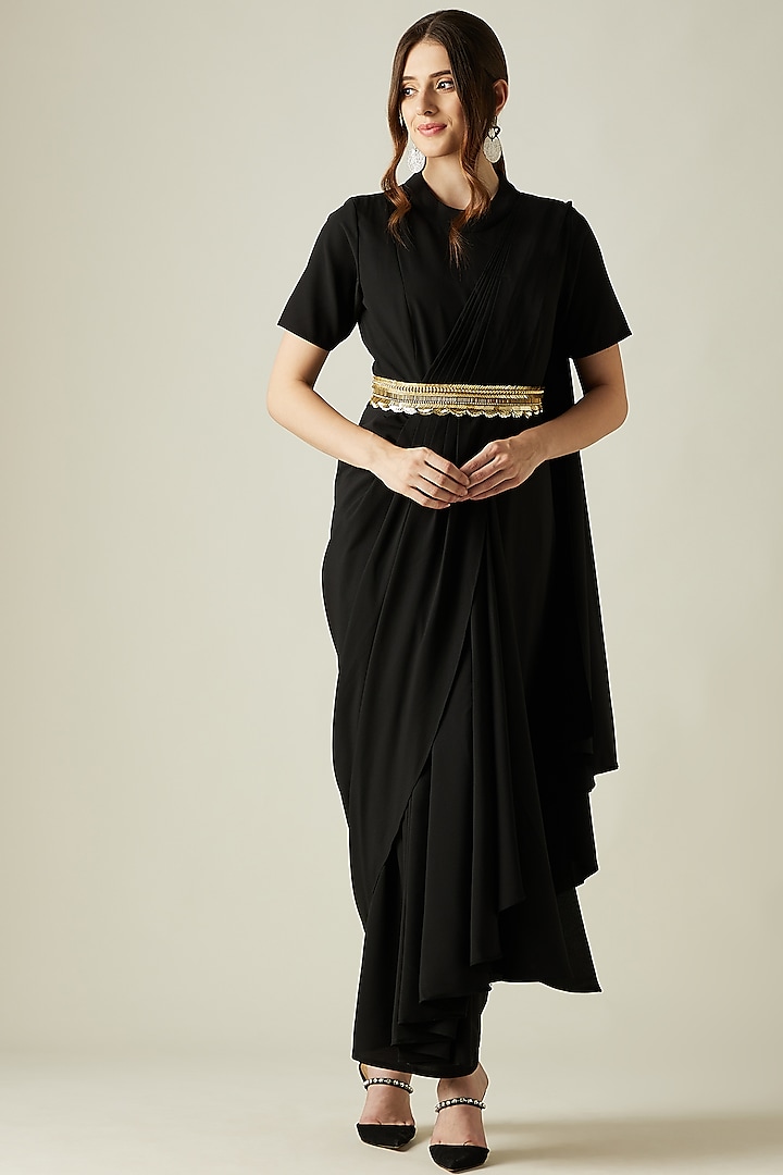 Black Crepe Gown Saree by Aakar