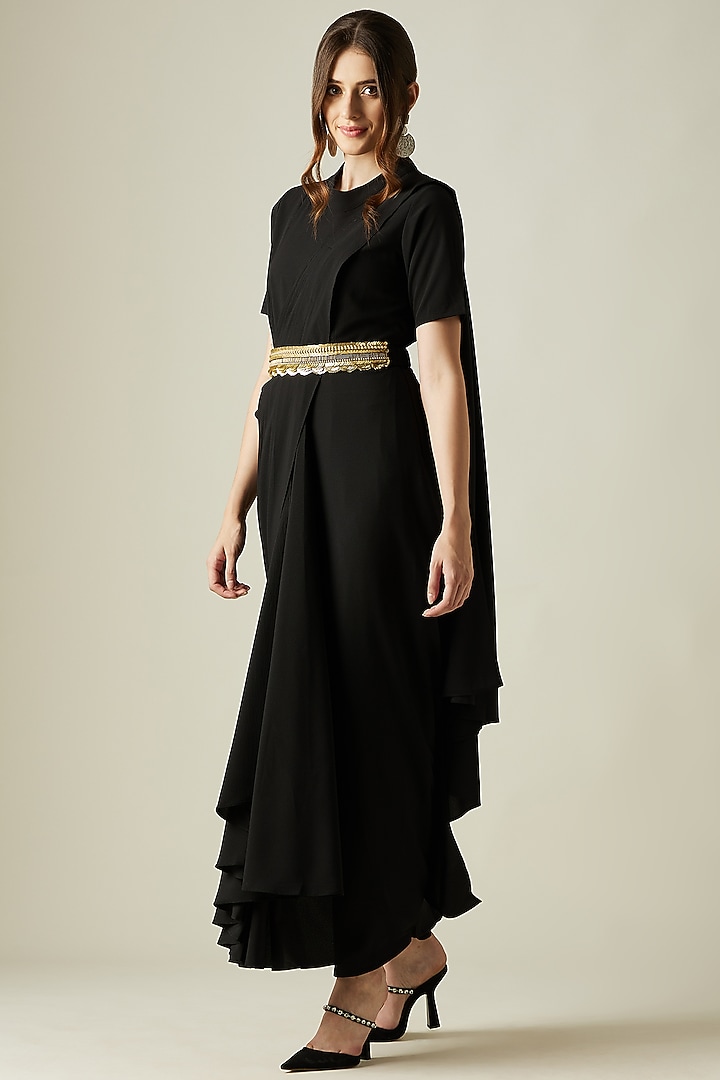 Black Crepe Festive Gown Saree by Aakar at Pernia's Pop Up Shop