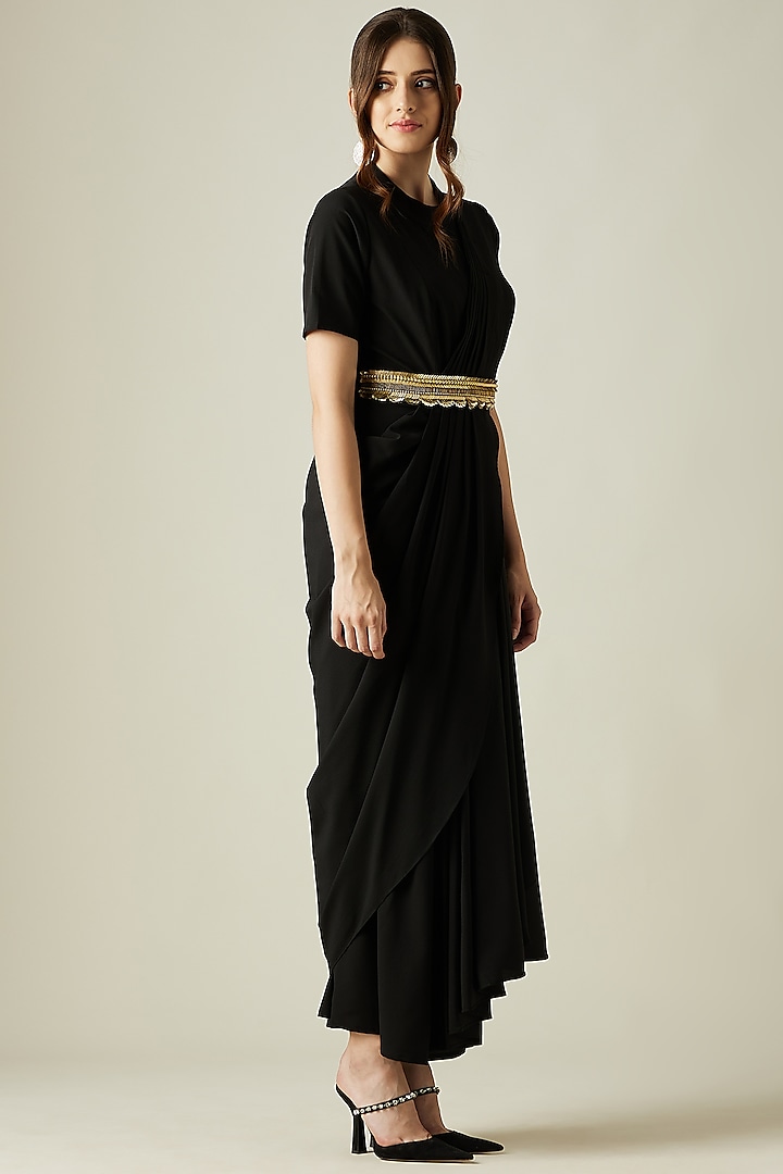 Black Crepe Festive Gown Saree by Aakar at Pernia's Pop Up Shop