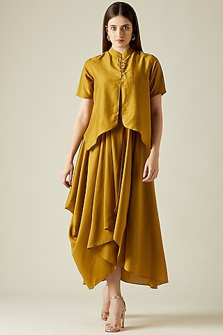 Mustard Silk Dress by Aakar