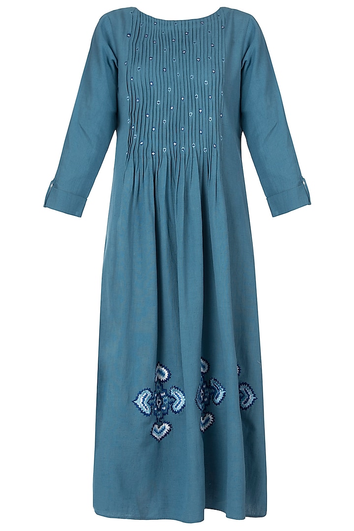 Denim blue embroidered dress by Akashi