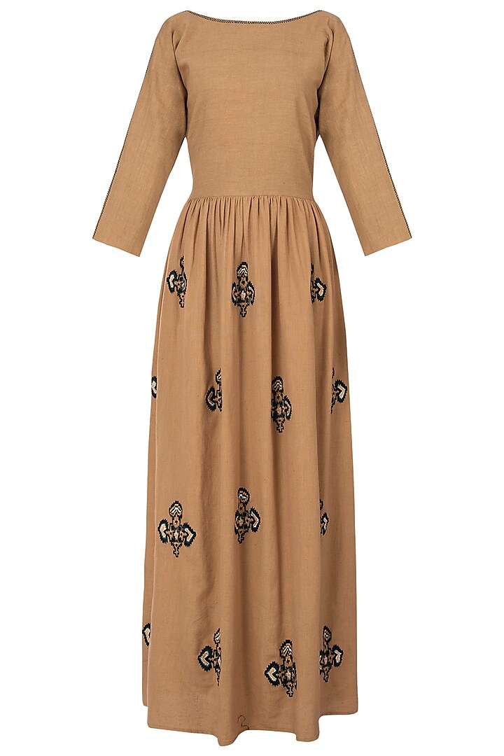 Beige embroidered maxi dress by Akashi