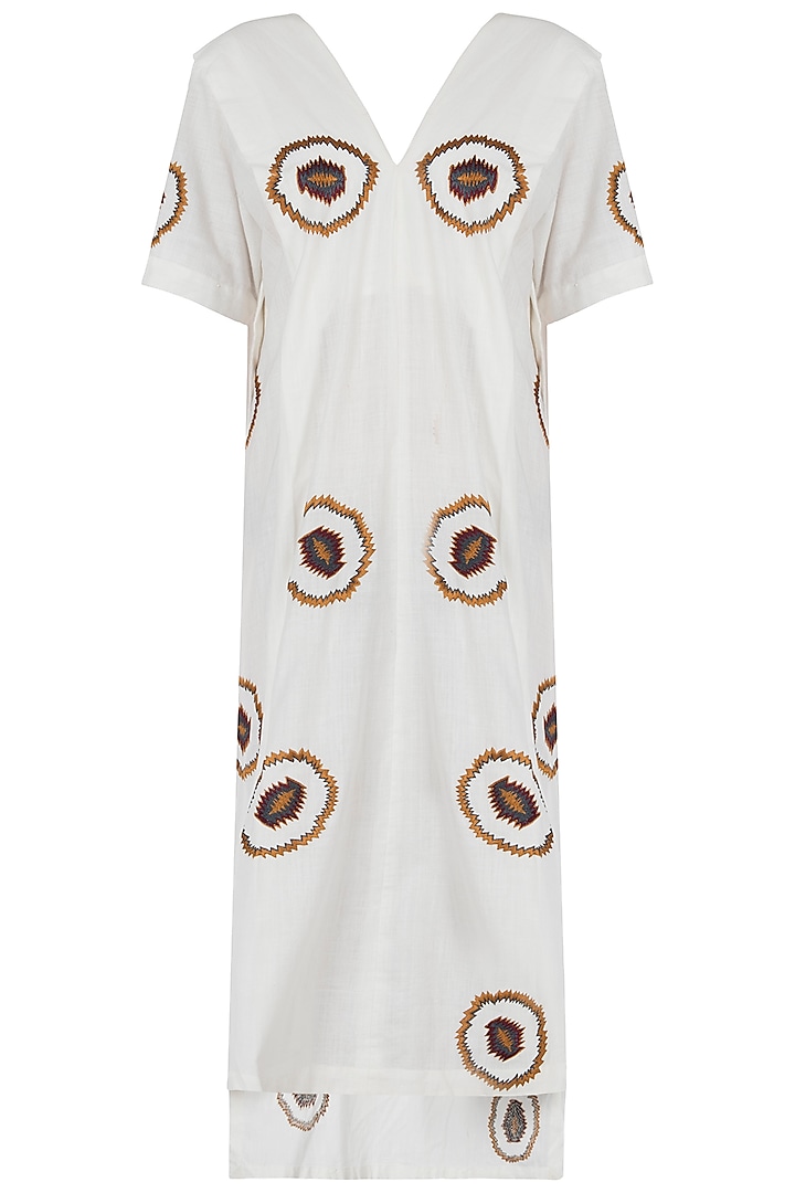 White embroidered high low dress by Akashi