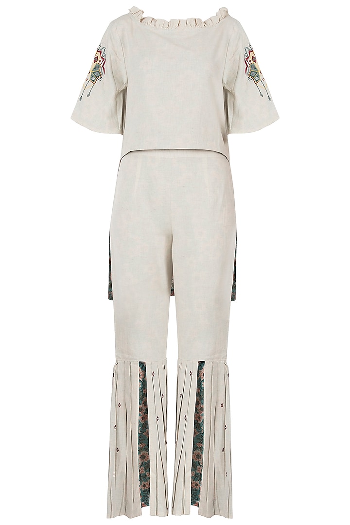 Khadi foil embroidered top with pants by Akashi