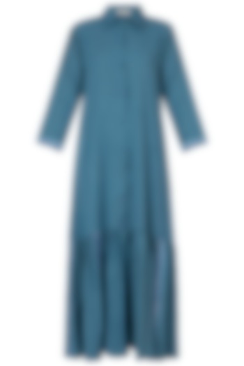 Blue front open maxi dress by Akashi