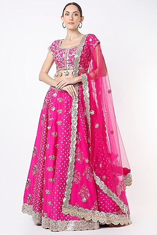 Dark Pink Embroidered Lehenga Set by Akanksha Gajria