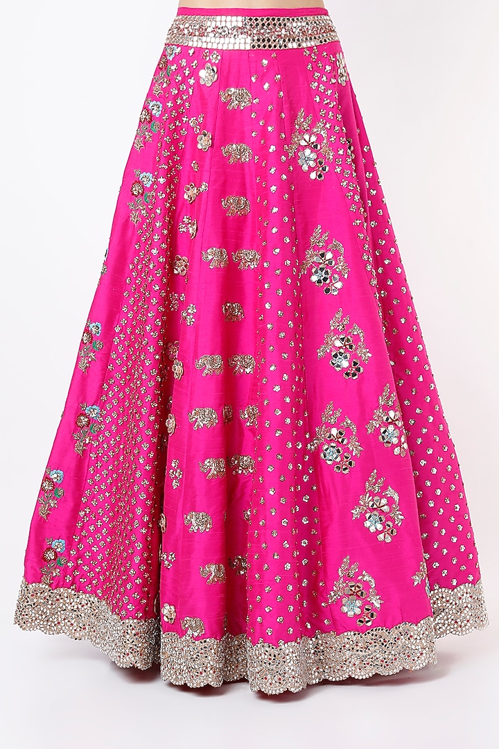 Dark Pink Embroidered Bridal Lehenga Set by Akanksha Gajria at Pernia's Pop Up Shop