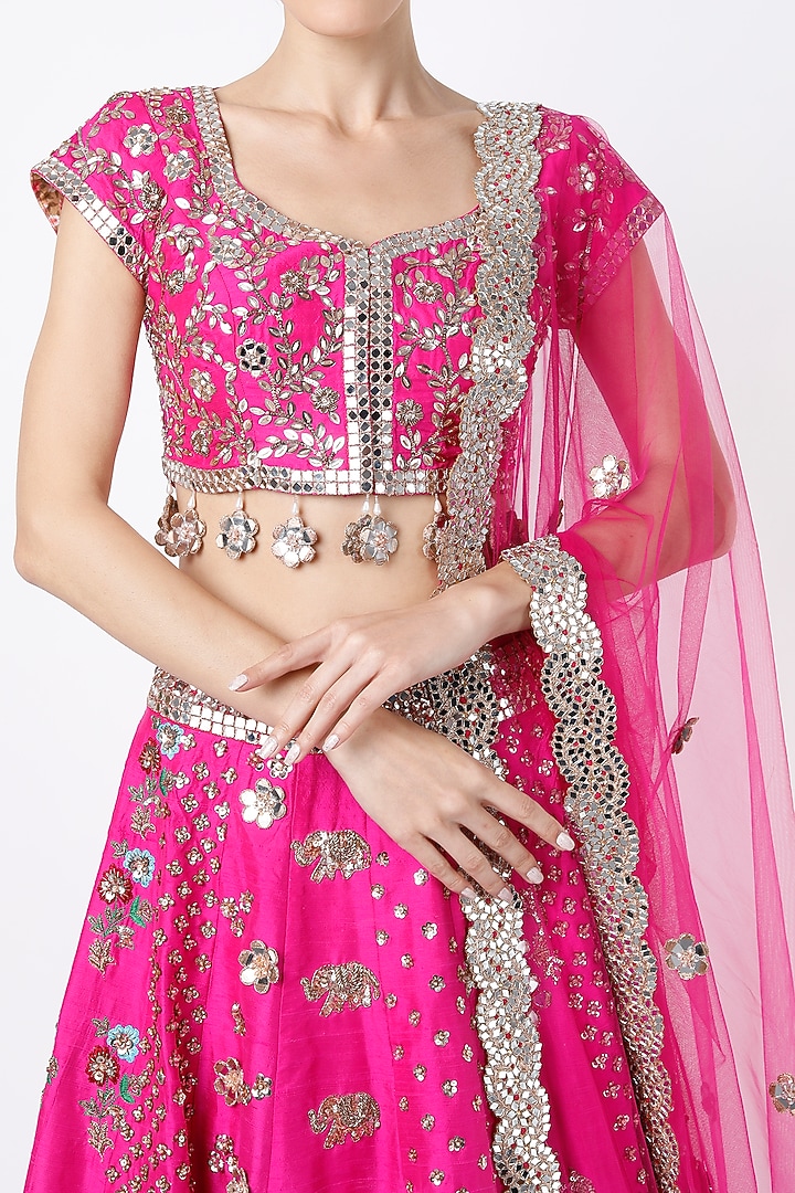 Dark Pink Embroidered Bridal Lehenga Set by Akanksha Gajria at Pernia's Pop Up Shop