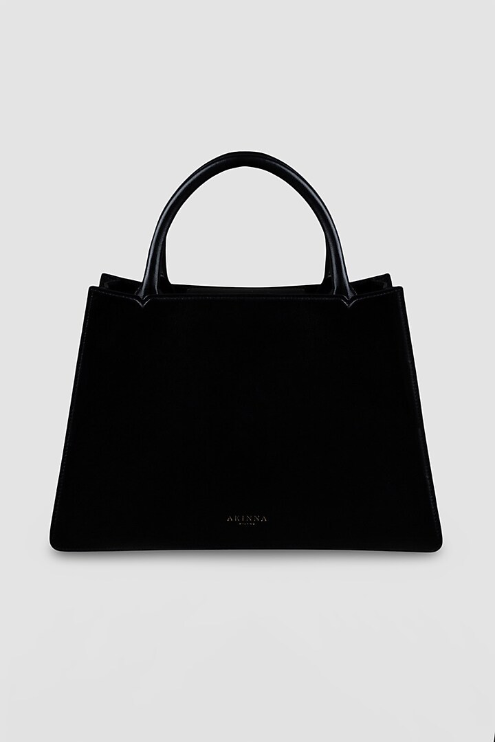 Black Genuine Leather Metallic Embellished & Gold Embossed Handbag by Akinna at Pernia's Pop Up Shop