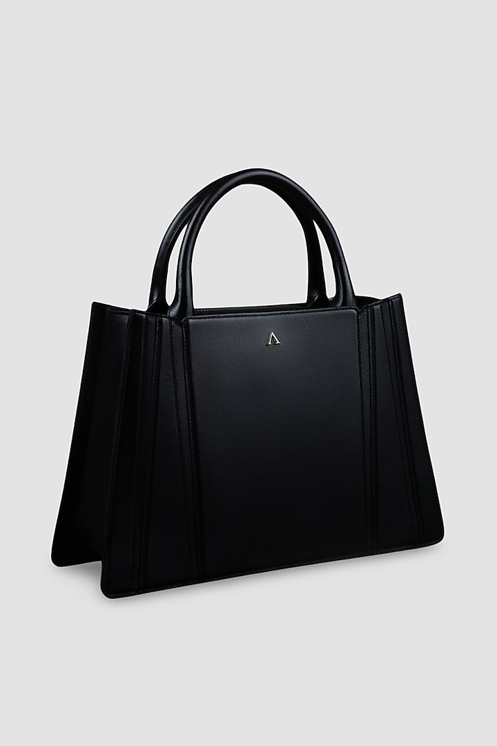 Black Genuine Leather Metallic Embellished & Gold Embossed Handbag by Akinna at Pernia's Pop Up Shop