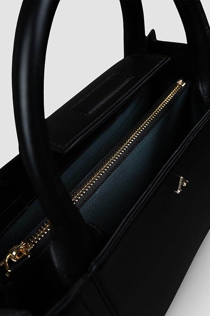 Black Genuine Leather Metallic Embellished & Gold Embossed Handbag by Akinna at Pernia's Pop Up Shop