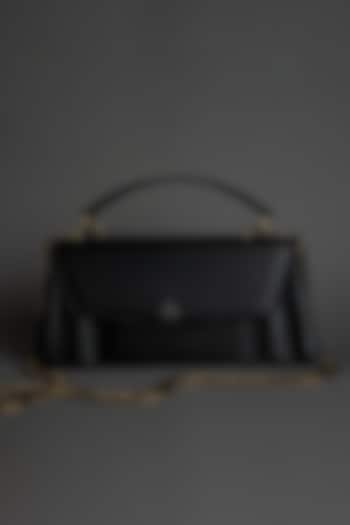 Black Genuine Italian Leather Metallic Embellished & Gold Embossed Bag by Akinna Milano at Pernia's Pop Up Shop