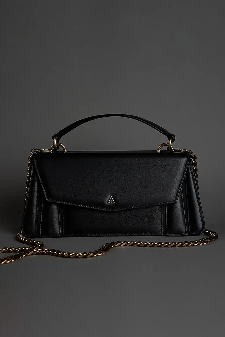 Black Genuine Italian Leather Metallic Embellished & Gold Embossed Bag by Akinna Milano at Pernia's Pop Up Shop