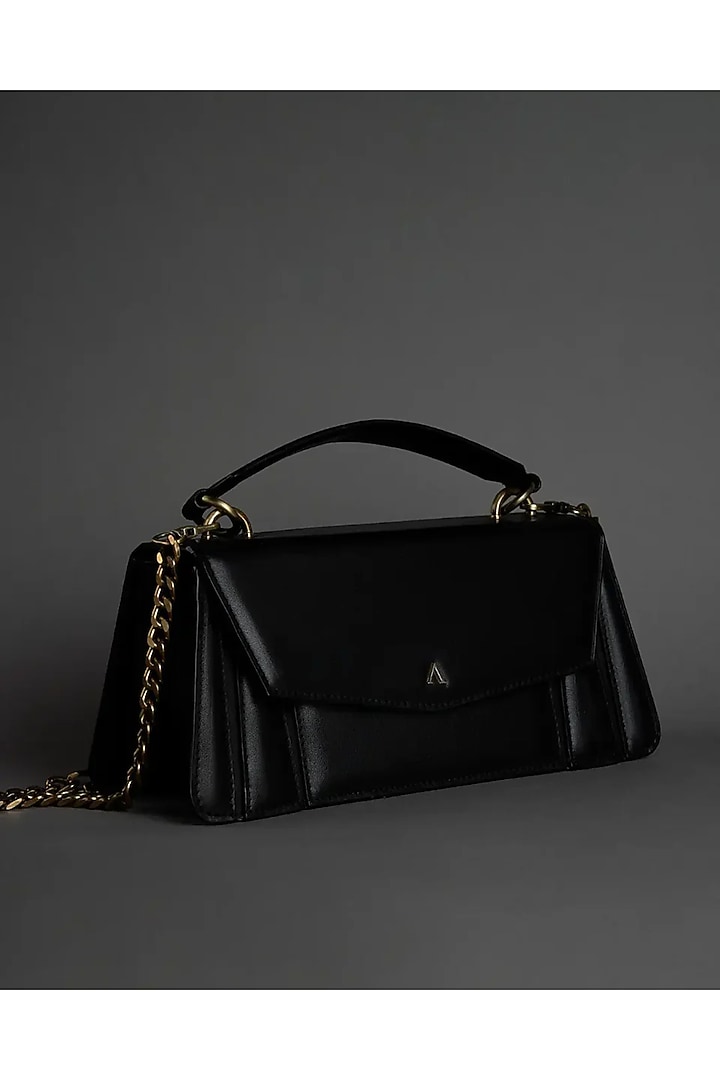 Black Genuine Leather Metallic Embellished & Gold Embossed Bag by Akinna at Pernia's Pop Up Shop