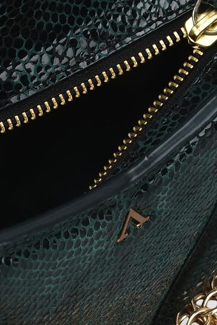 Emerald Green Genuine Leather Metallic Embellished & Gold Embossed Bag by Akinna at Pernia's Pop Up Shop
